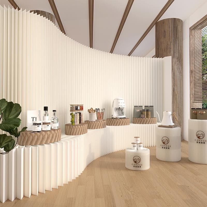 紙製パーテーション陳列展示台高さ1.5ｍ長さ3-4ｍ組立不要折りたたみ衝立仕切り