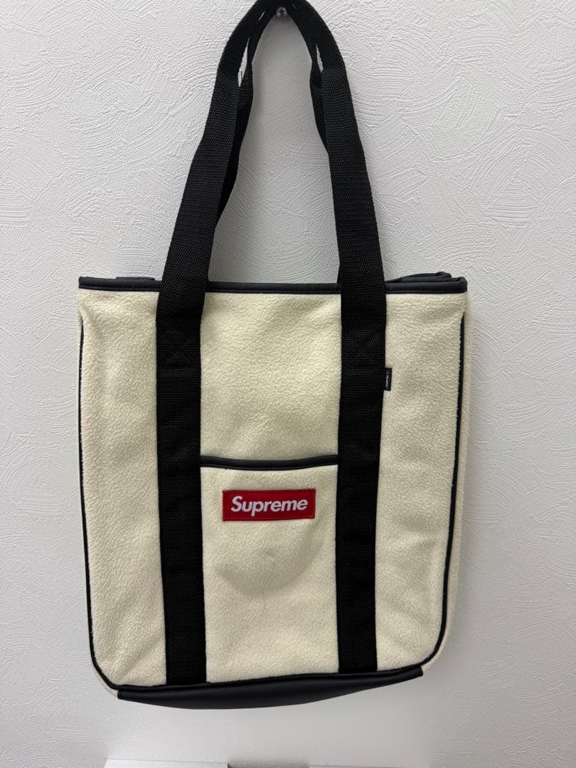 Supreme フリース トートバッグ ボックスロゴ ホワイト×ブラック 未使用