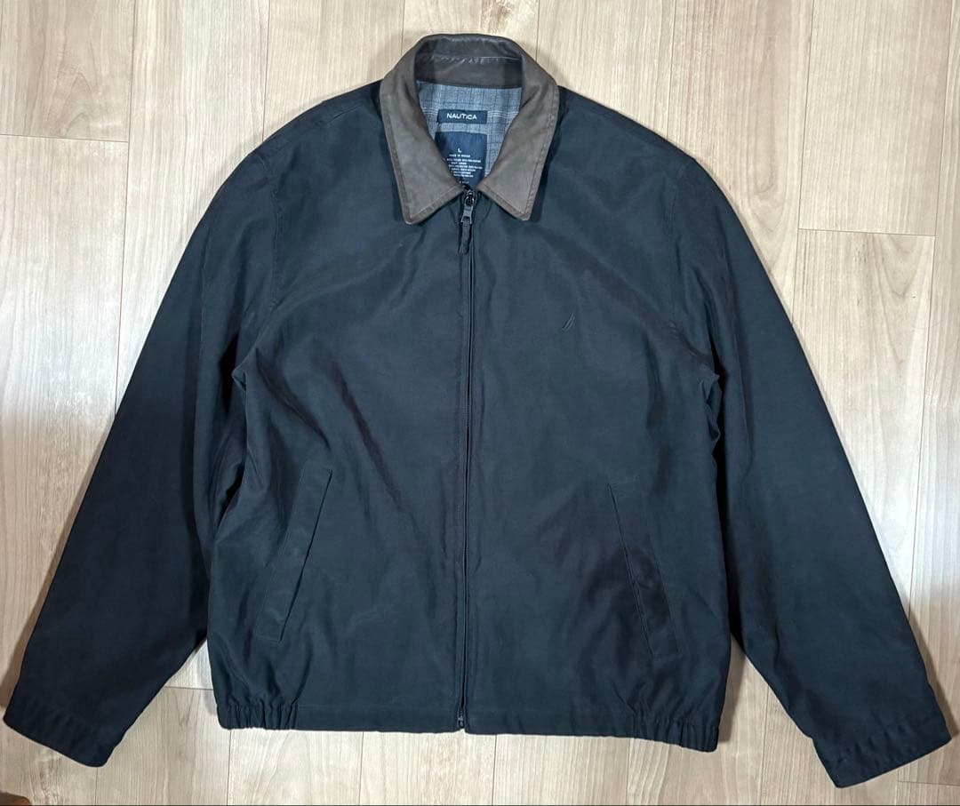 NAUTICA 襟レザー ジップアップジャケット L 黒
