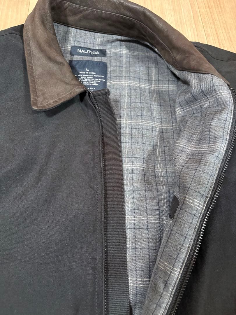 NAUTICA 襟レザー ジップアップジャケット L 黒