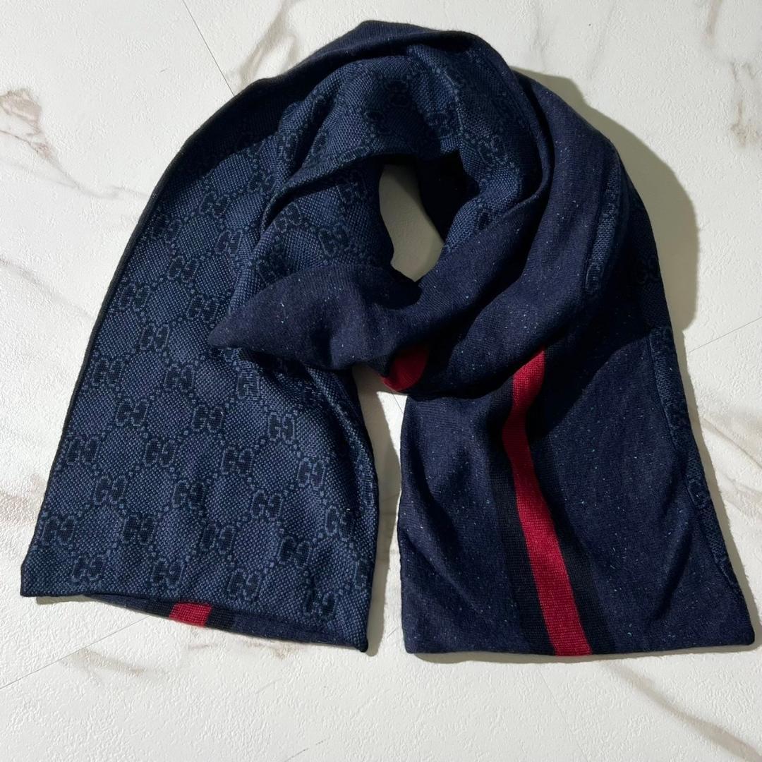 Gucci GG シェリーライン マフラー リバーシブル ロゴ シグネチャー 青