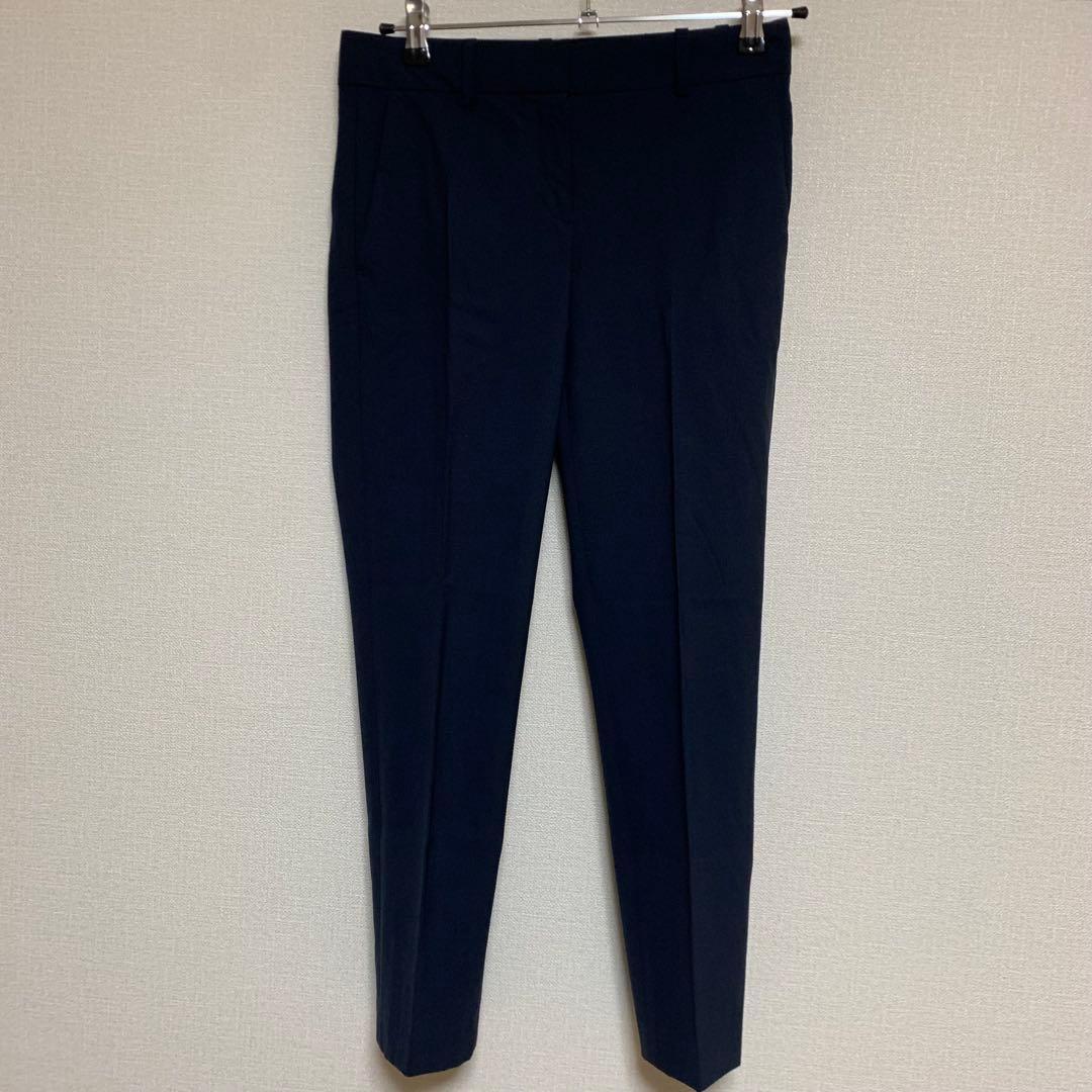 【人気】セオリー　ネイビー　ノーカラー　S セット　パンツスーツ　背抜き