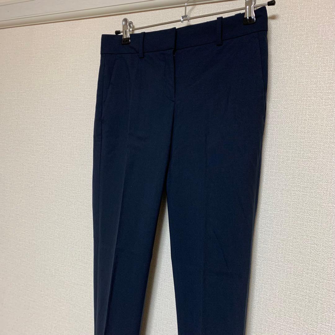 【人気】セオリー　ネイビー　ノーカラー　S セット　パンツスーツ　背抜き
