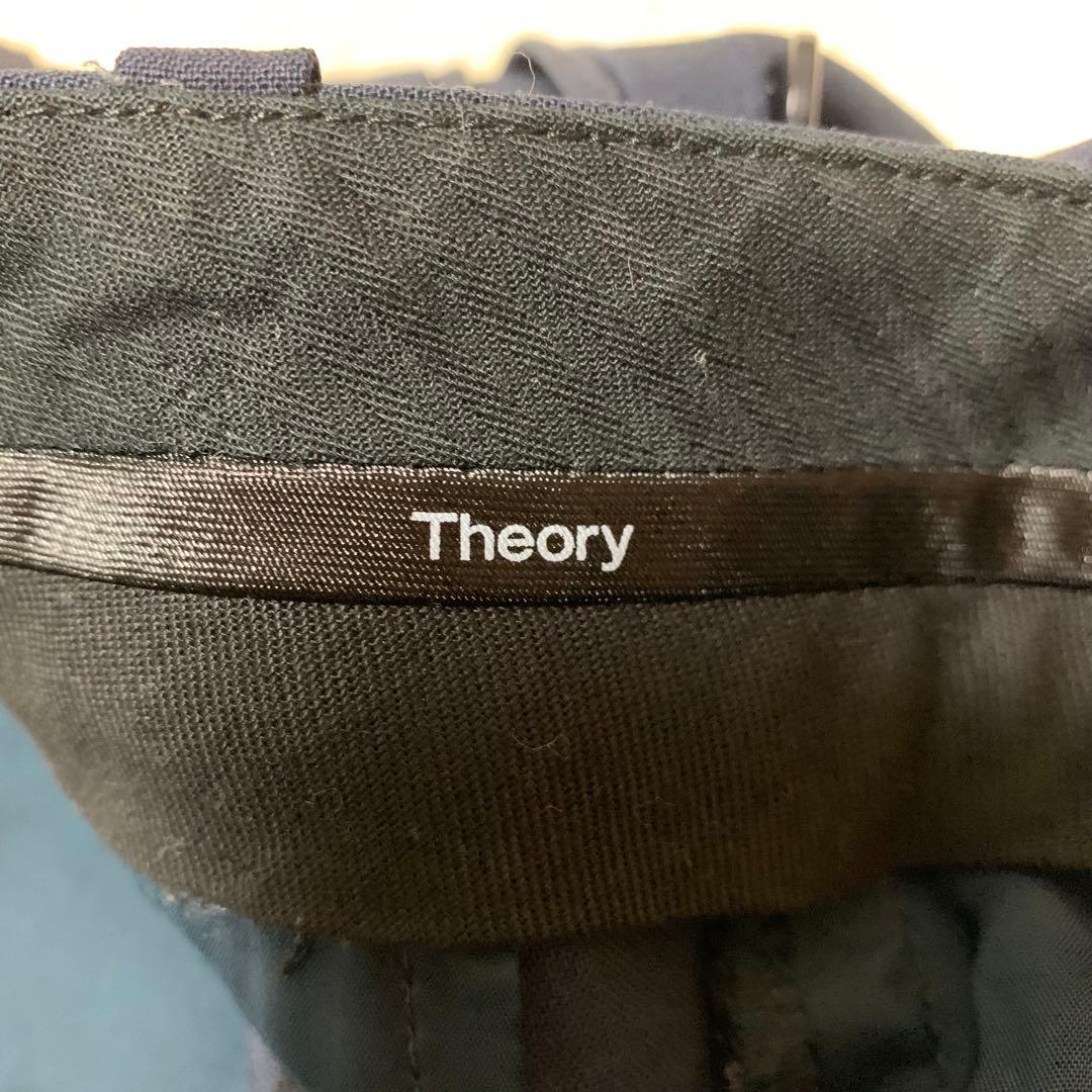 【人気】セオリー　ネイビー　ノーカラー　S セット　パンツスーツ　背抜き