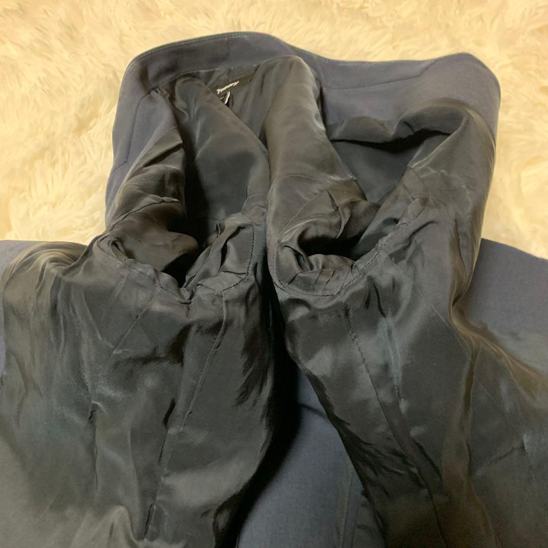 【人気】セオリー　ネイビー　ノーカラー　S セット　パンツスーツ　背抜き