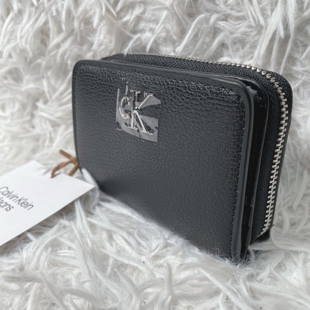 新品　未使用　カルバンクライン　二つ折り財布　シボ革　ブラック　黒　レザー
