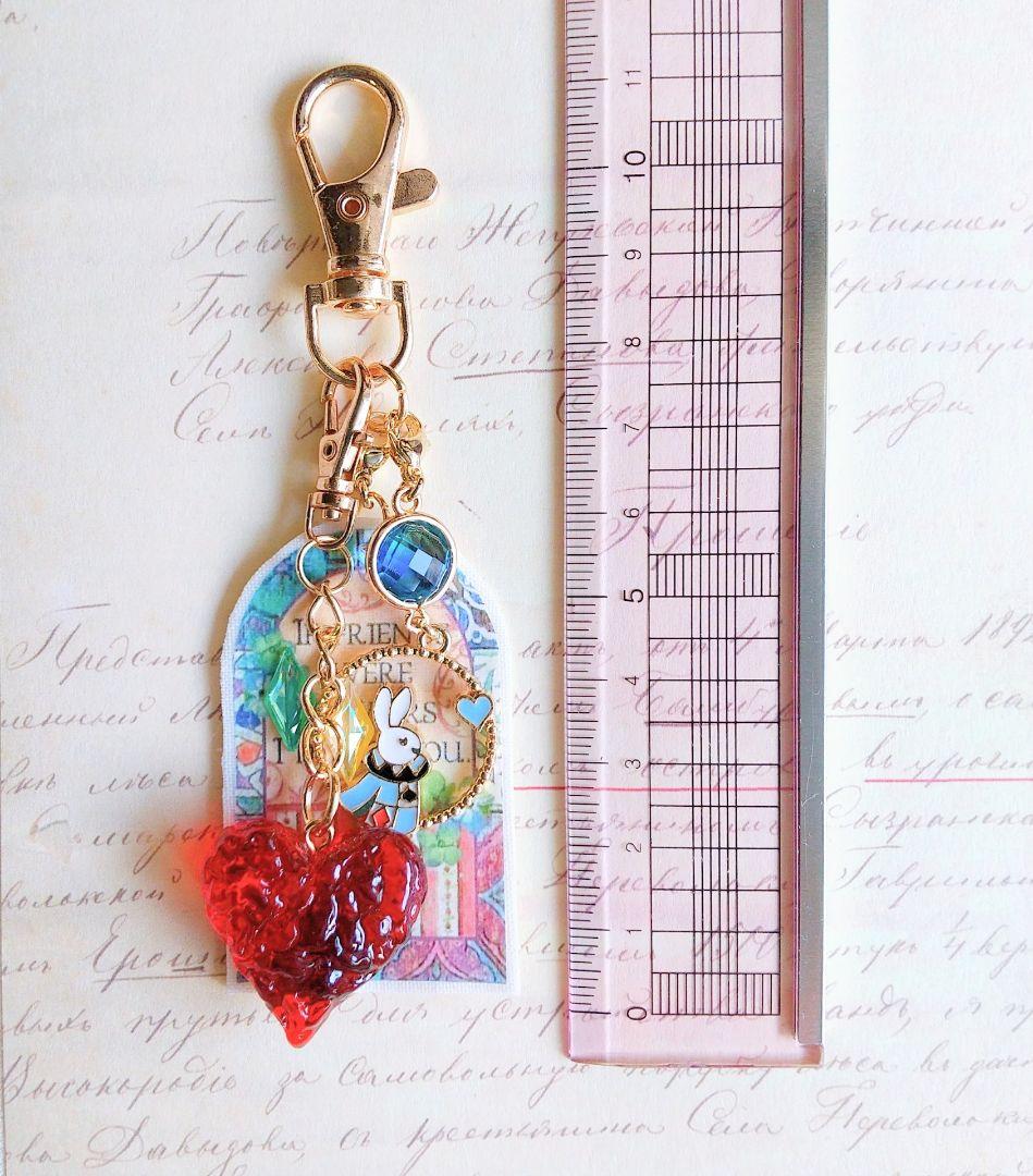 SOLD◆ハンドメイド キーホルダー バッグチャーム ウサギ デコパージュハート