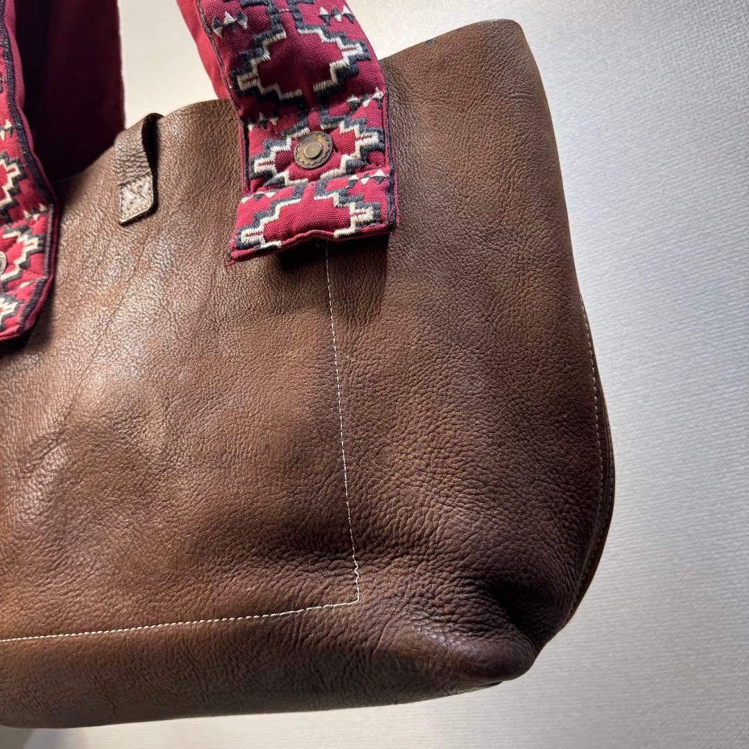 h*k様 KAPITAL レザー トートバッグ 刺繍ショルダー ブラウン