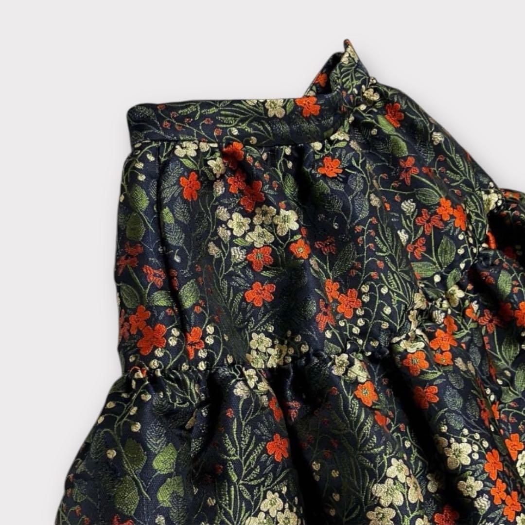 [美品✨近年] セブンテンバイミホカワヒト ラッフルジャガードスカート 花柄刺繍