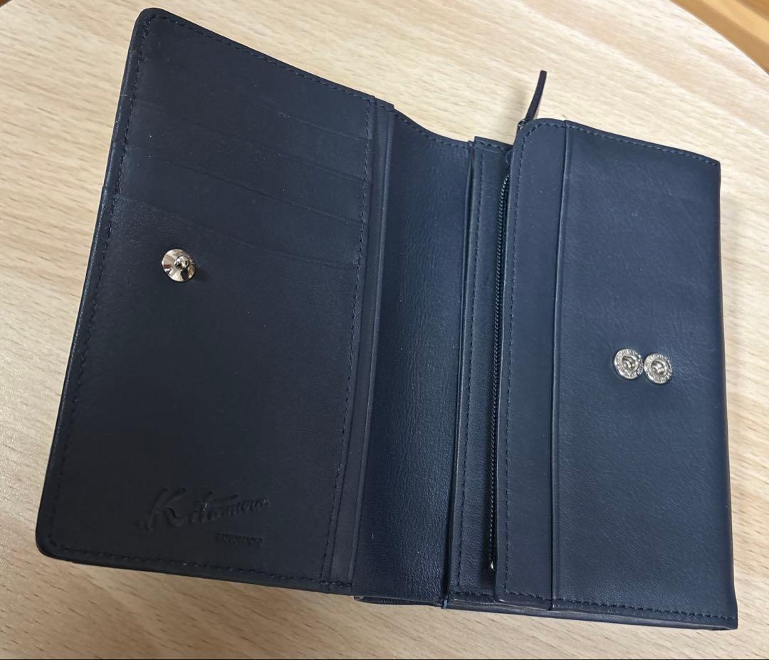 新品未使用品 Kitamura ネイビー二つ折り財布 レザー