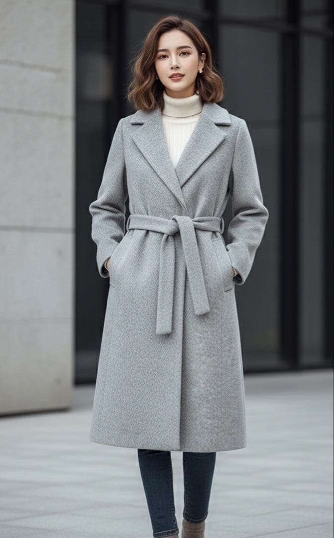 超美品 feerique アルパカ混 厚手 ロングコート グレー 2