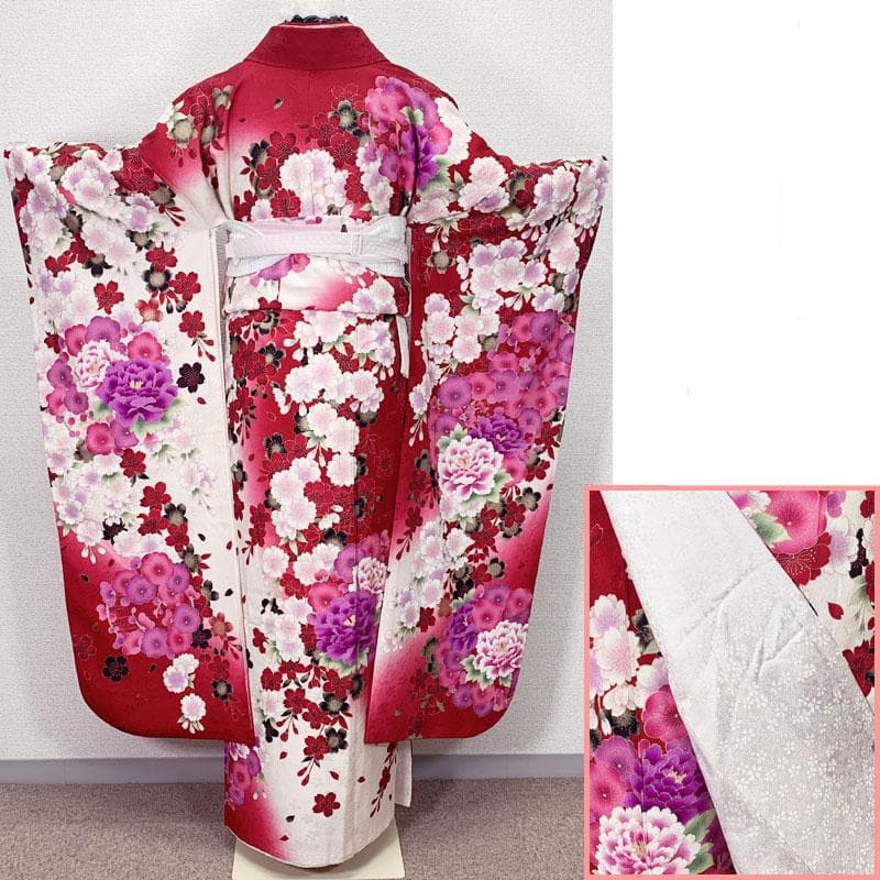 510z28☆華やか！振袖 古典柄 ラメ刺繍 金彩 地紋 赤☆美品 成人式結婚式