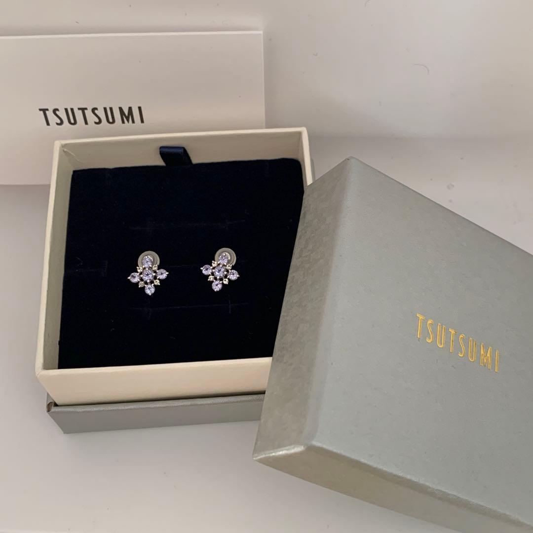 試着のみ ツツミ K10WG タンザナイト ピアス 箱、保証書付き