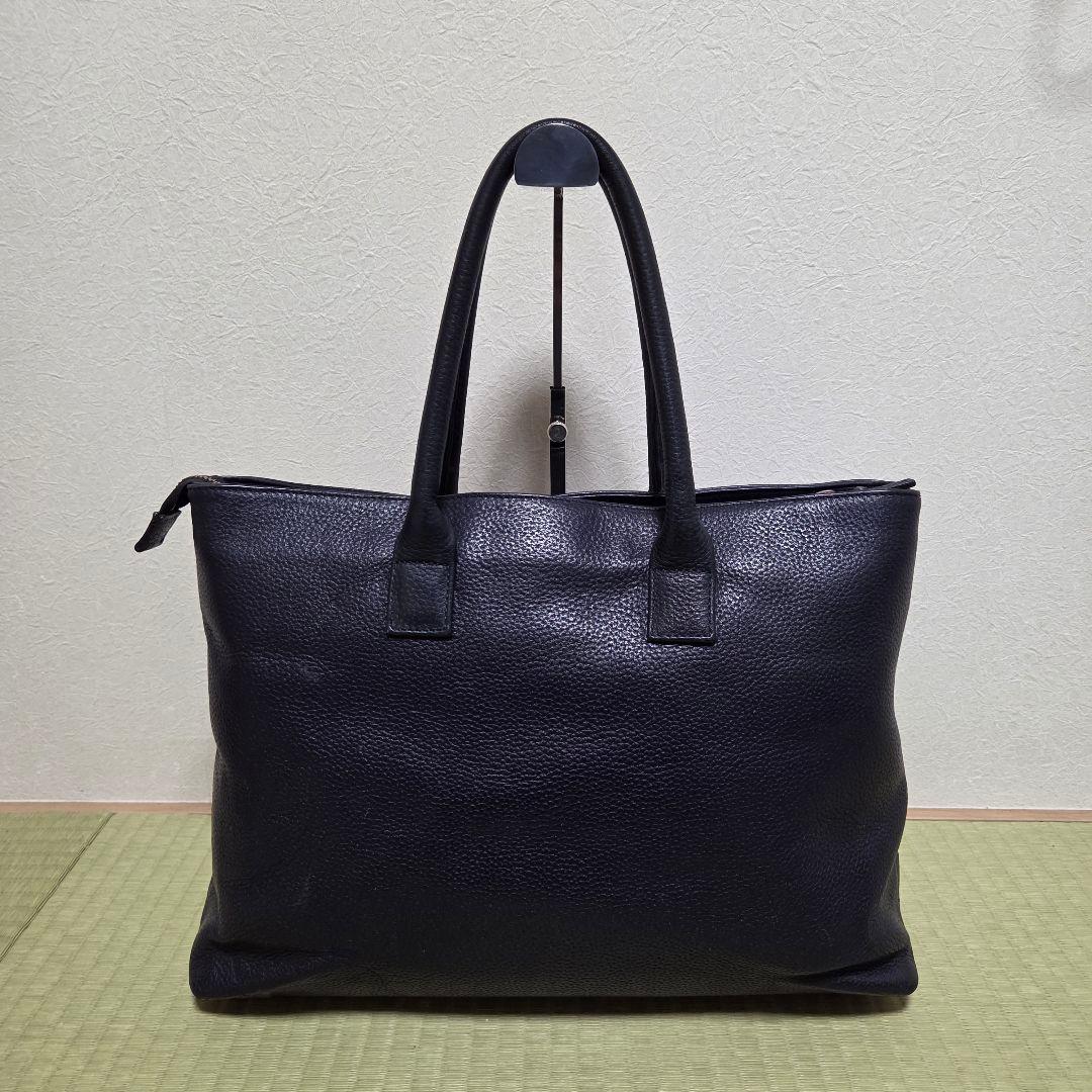 HushTag トートバック シボ革 レザー ネイビー A4 ビジネスバッグ