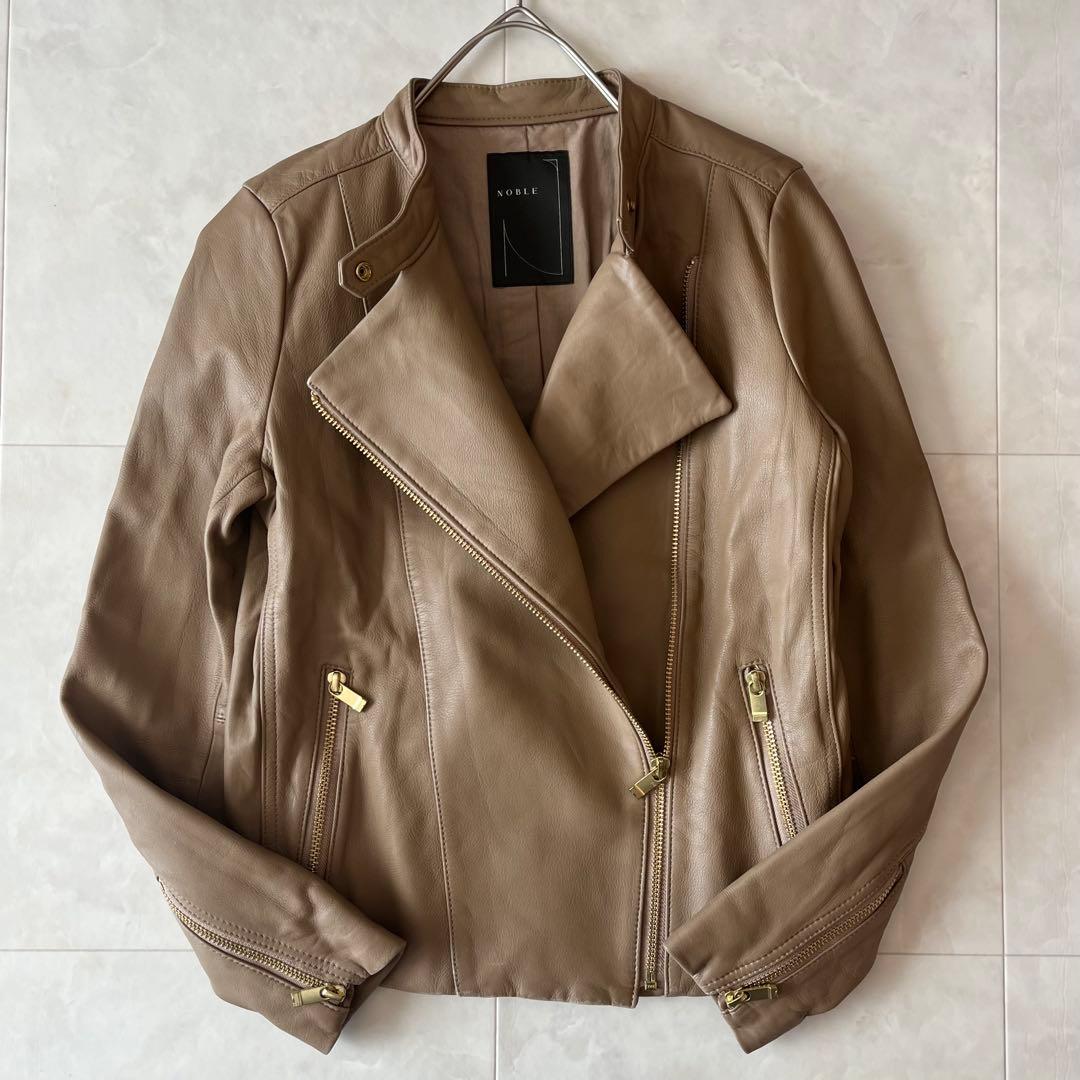 NOBLEノーブル　ソフトラムレザー　ライダースブルゾン　本革羊革ベージュ　34