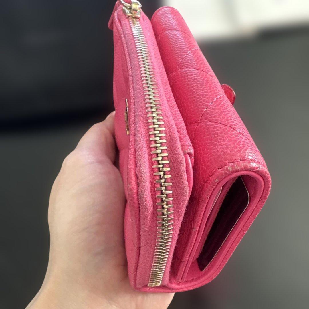 レシートあり CHANEL シャネル スモールウォレット 三つ折り ピンク