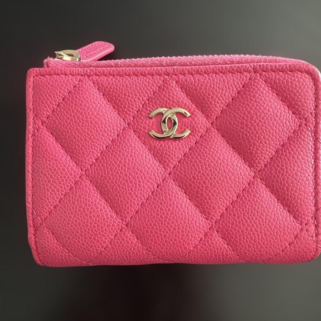 レシートあり CHANEL シャネル スモールウォレット 三つ折り ピンク