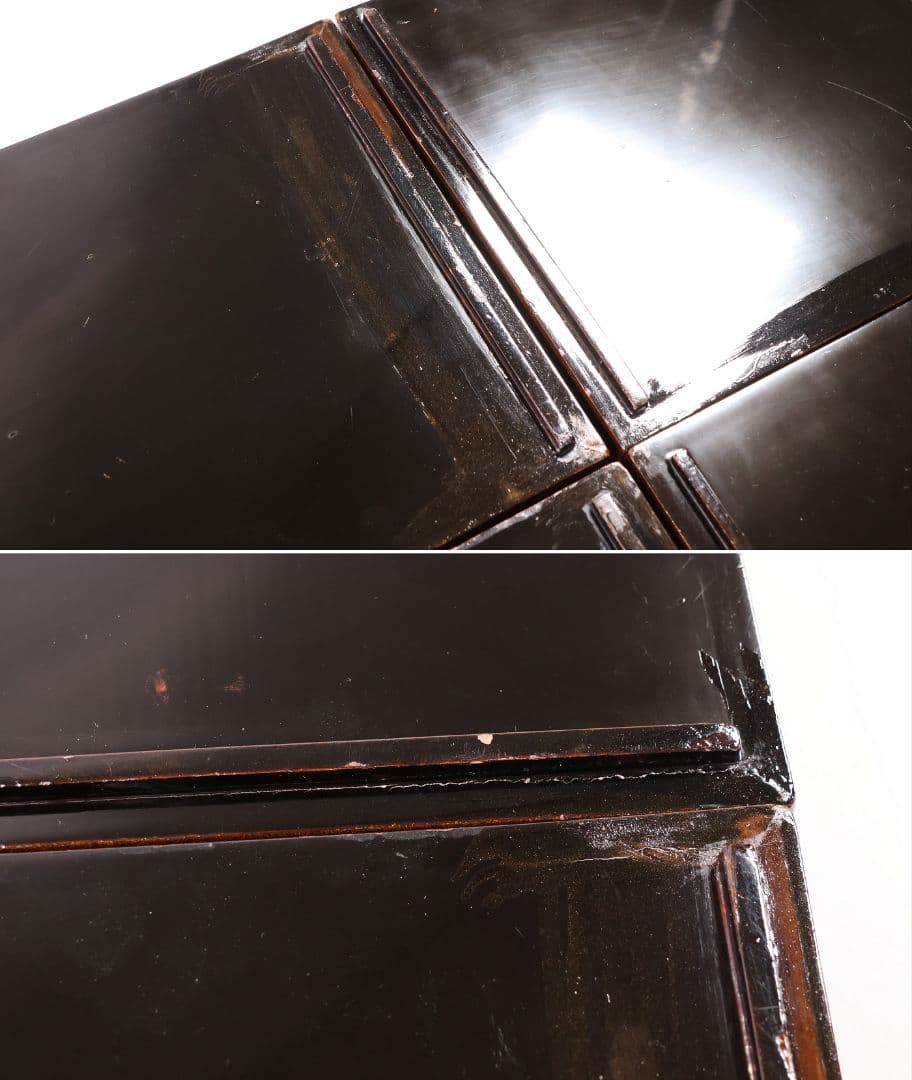 【MB207】時代漆芸 絵変金蒔絵 五段重箱 蓋二枚 小紋 梨地 内朱塗 天然木