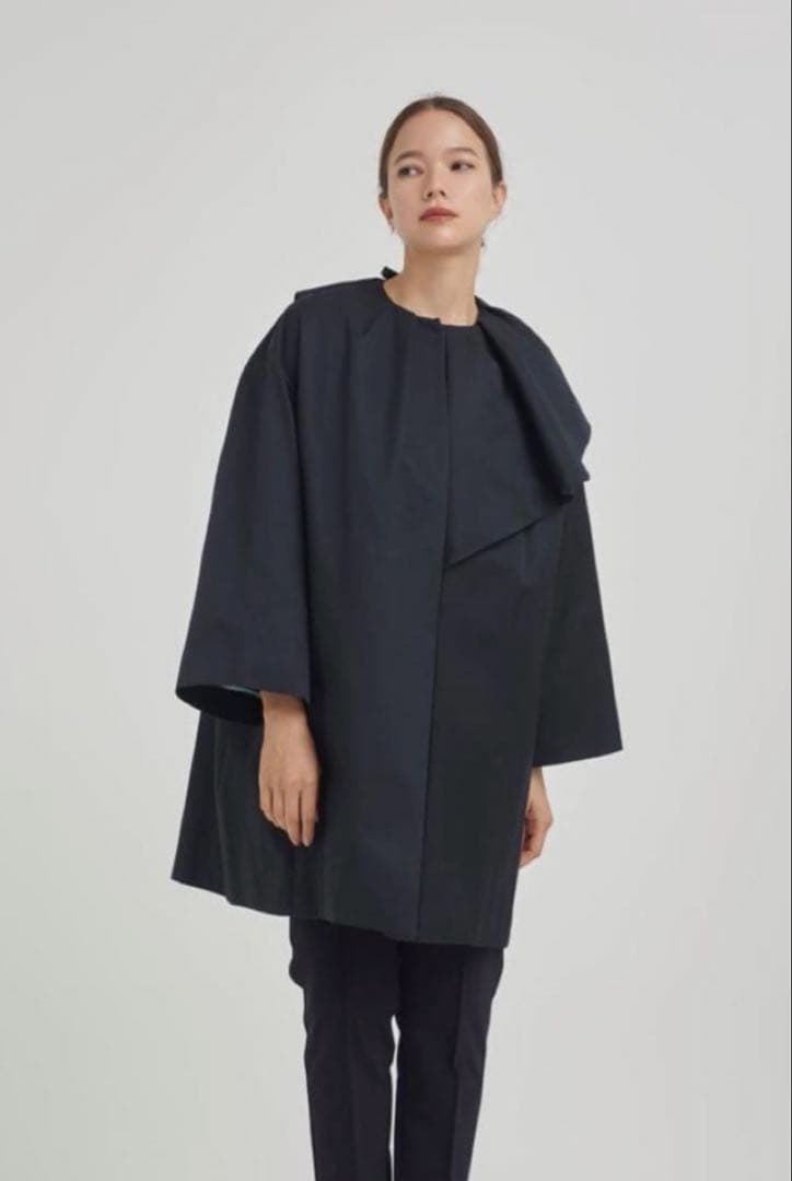 【未使用品】yori ツイルサイドフレアコート 36ネイビー