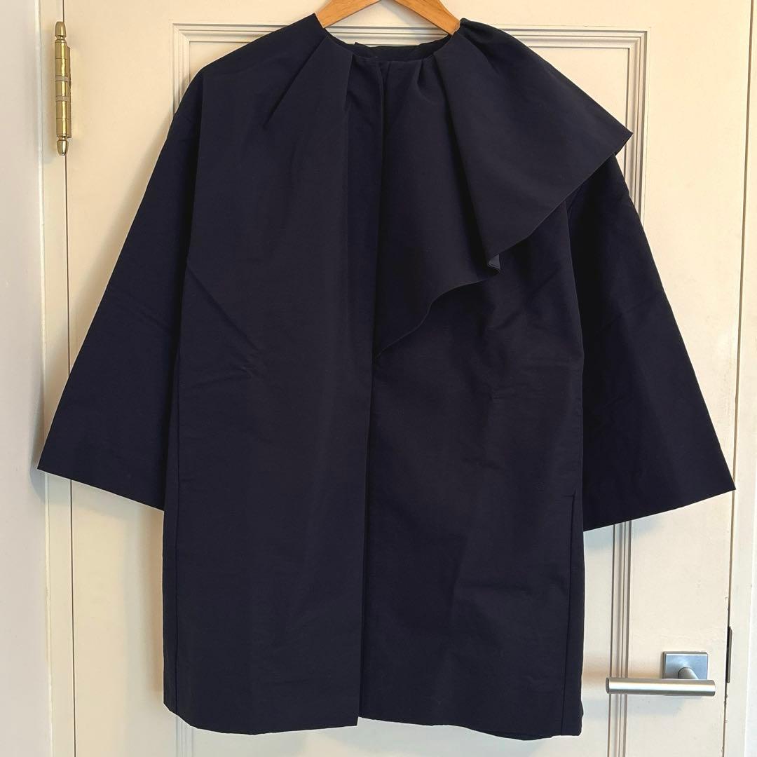 【未使用品】yori ツイルサイドフレアコート 36ネイビー
