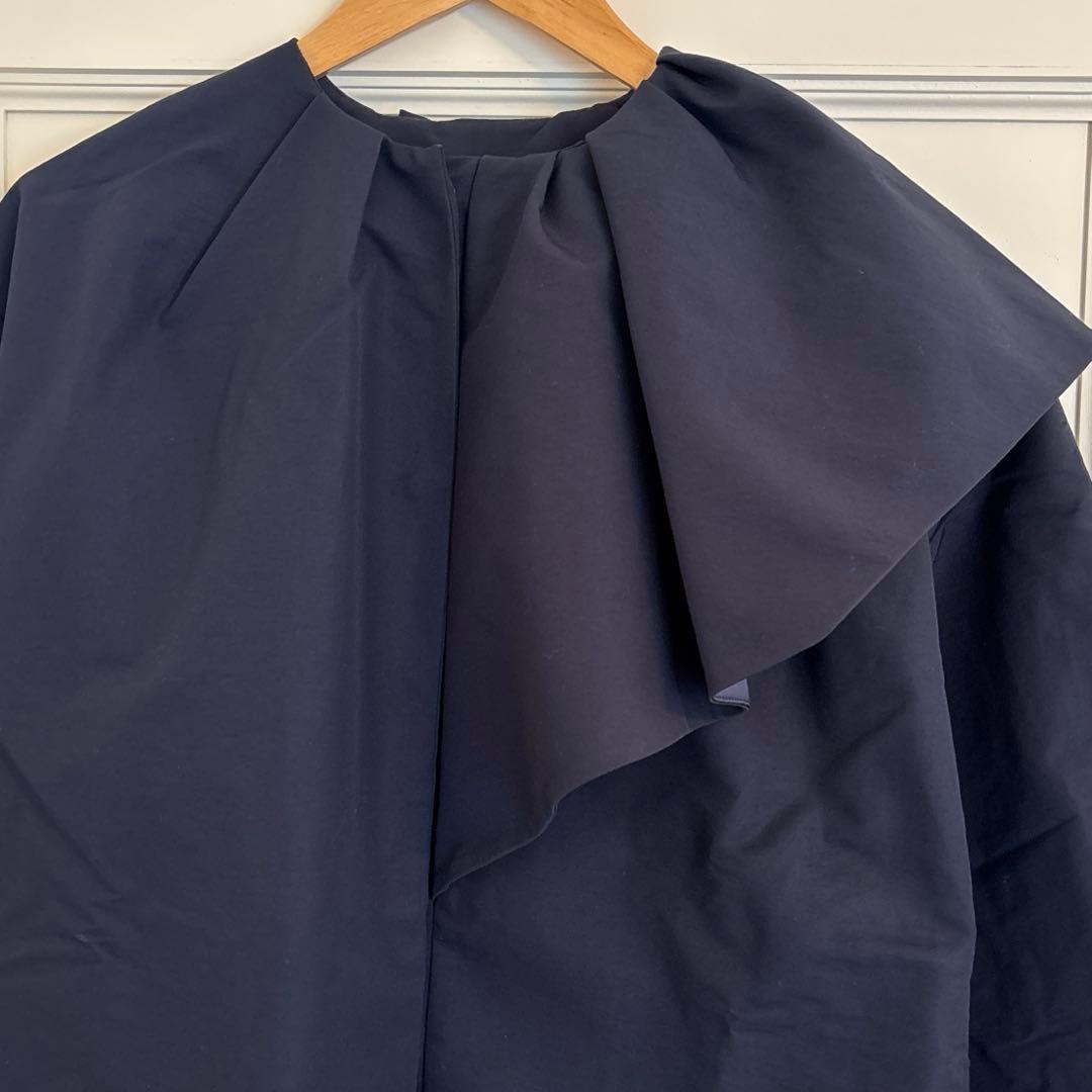 【未使用品】yori ツイルサイドフレアコート 36ネイビー