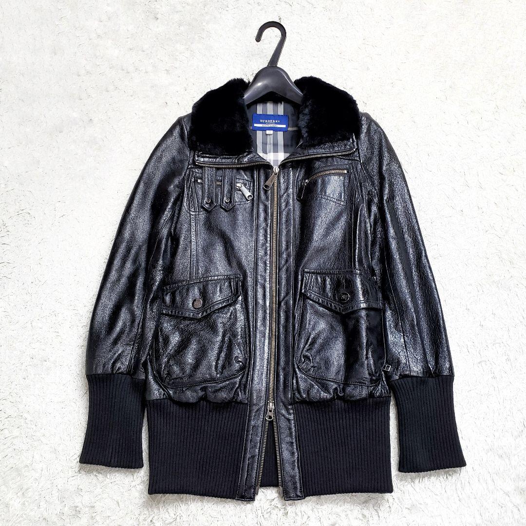 希少✨極美品 バーバリーブルーレーベル レザージャケット ファー襟 ノバチェック