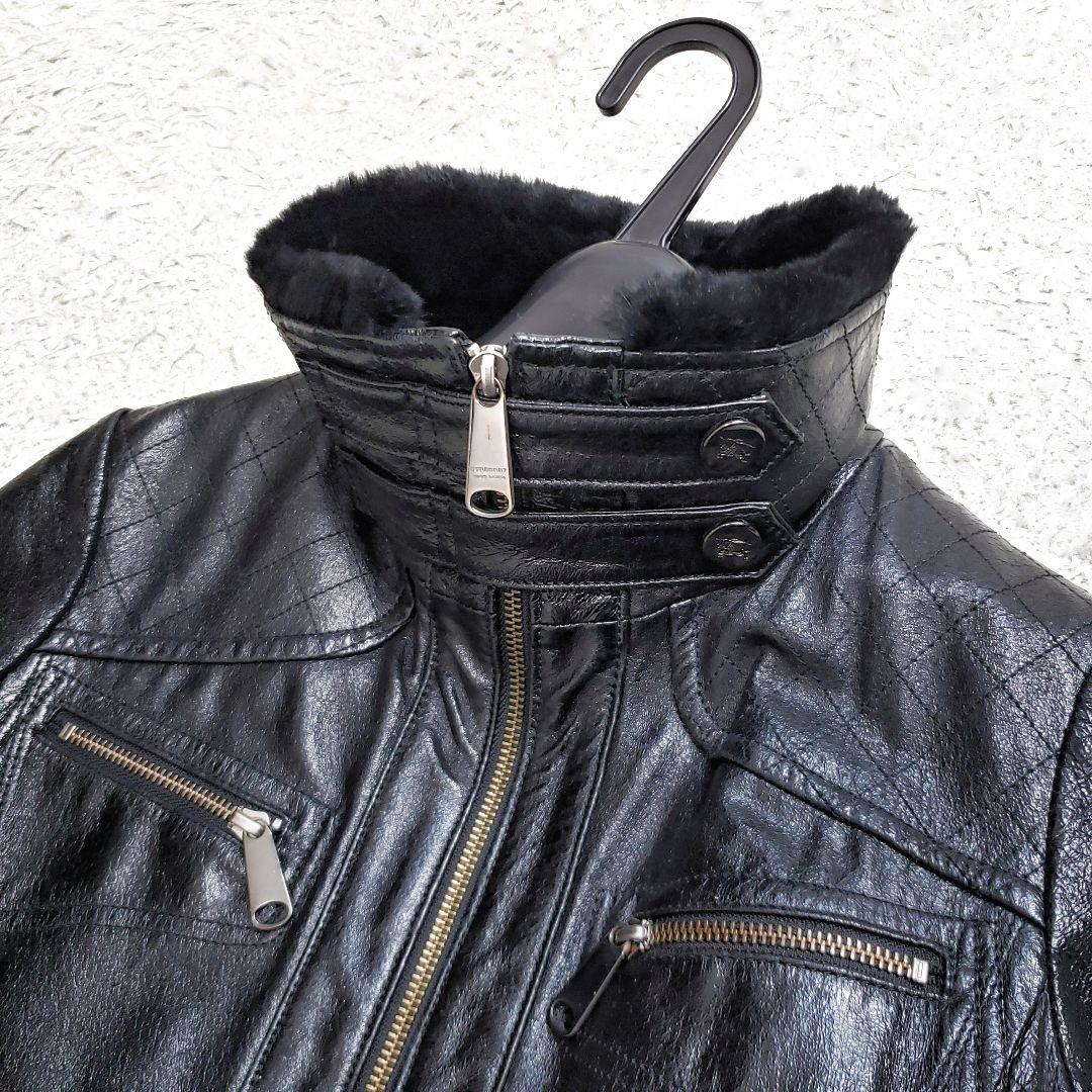 希少✨極美品 バーバリーブルーレーベル レザージャケット ファー襟 ノバチェック