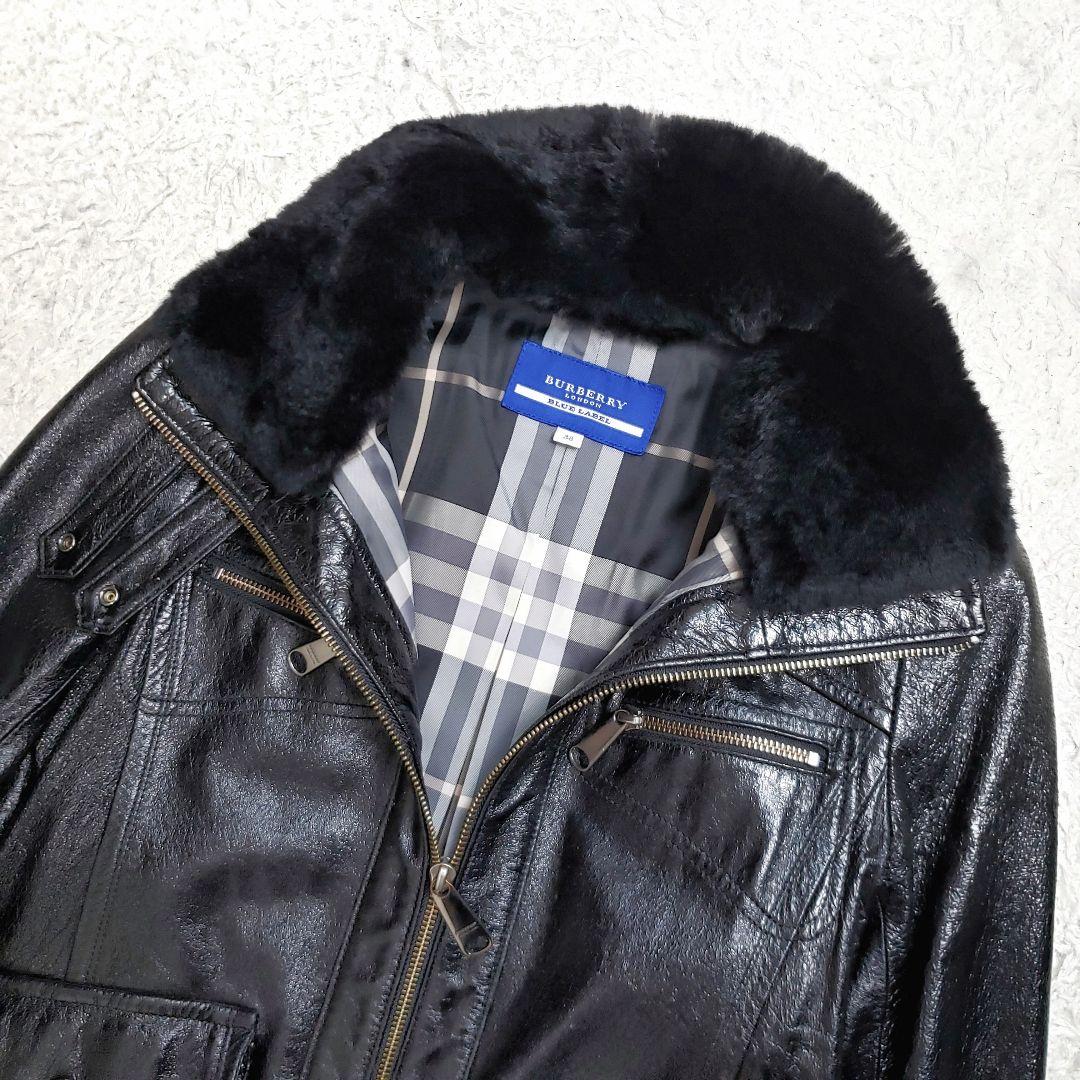 希少✨極美品 バーバリーブルーレーベル レザージャケット ファー襟 ノバチェック