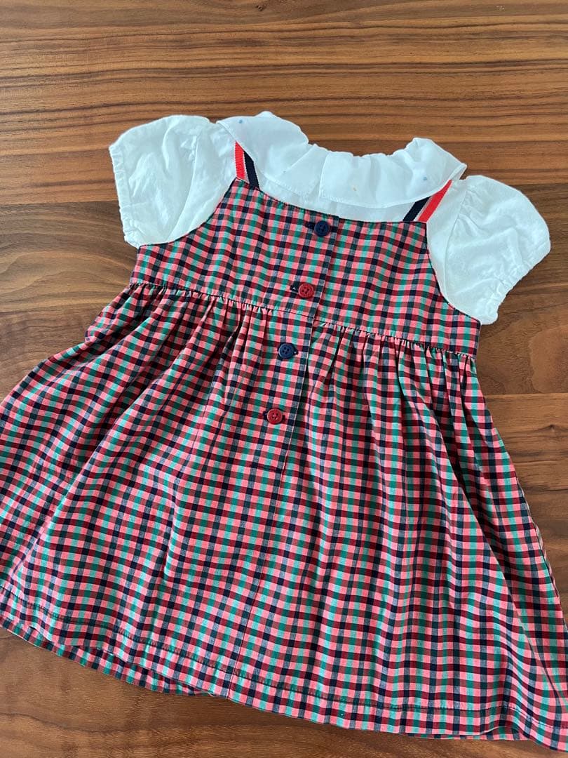 ファミリア 赤系 チェックワンピース ジャンパースカート 80 XX