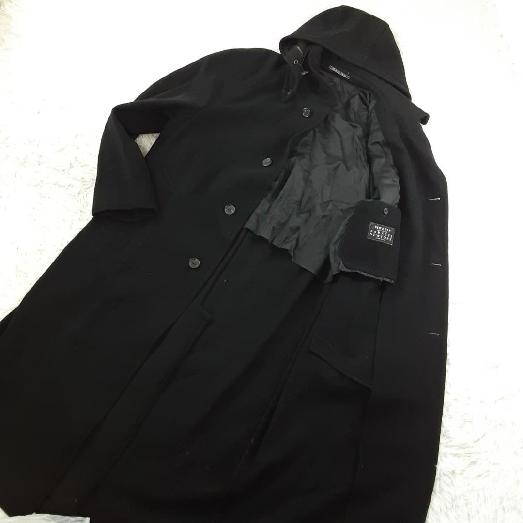 美品◎バーニーズニューヨーク ステンカラーコート 黒 XL相当 フード付き