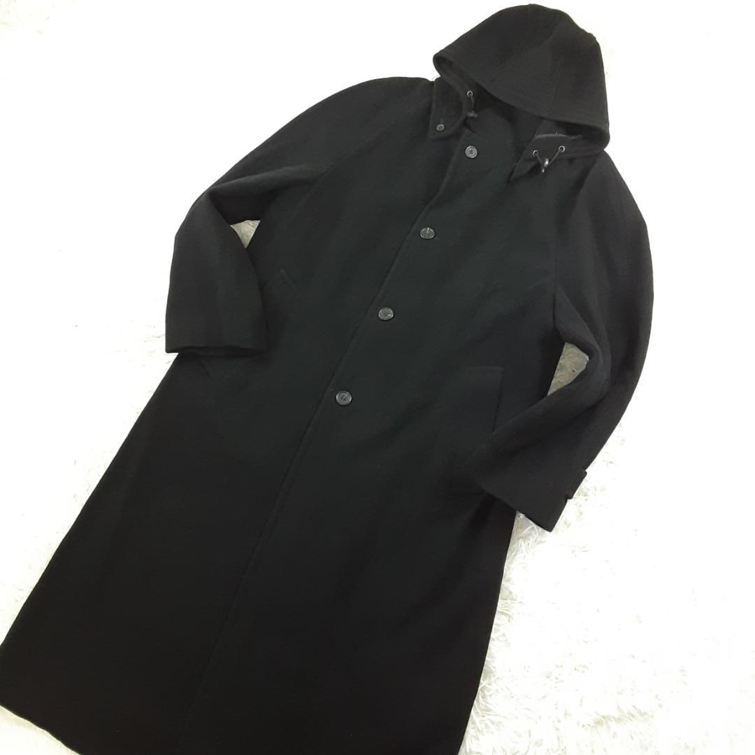 美品◎バーニーズニューヨーク ステンカラーコート 黒 XL相当 フード付き
