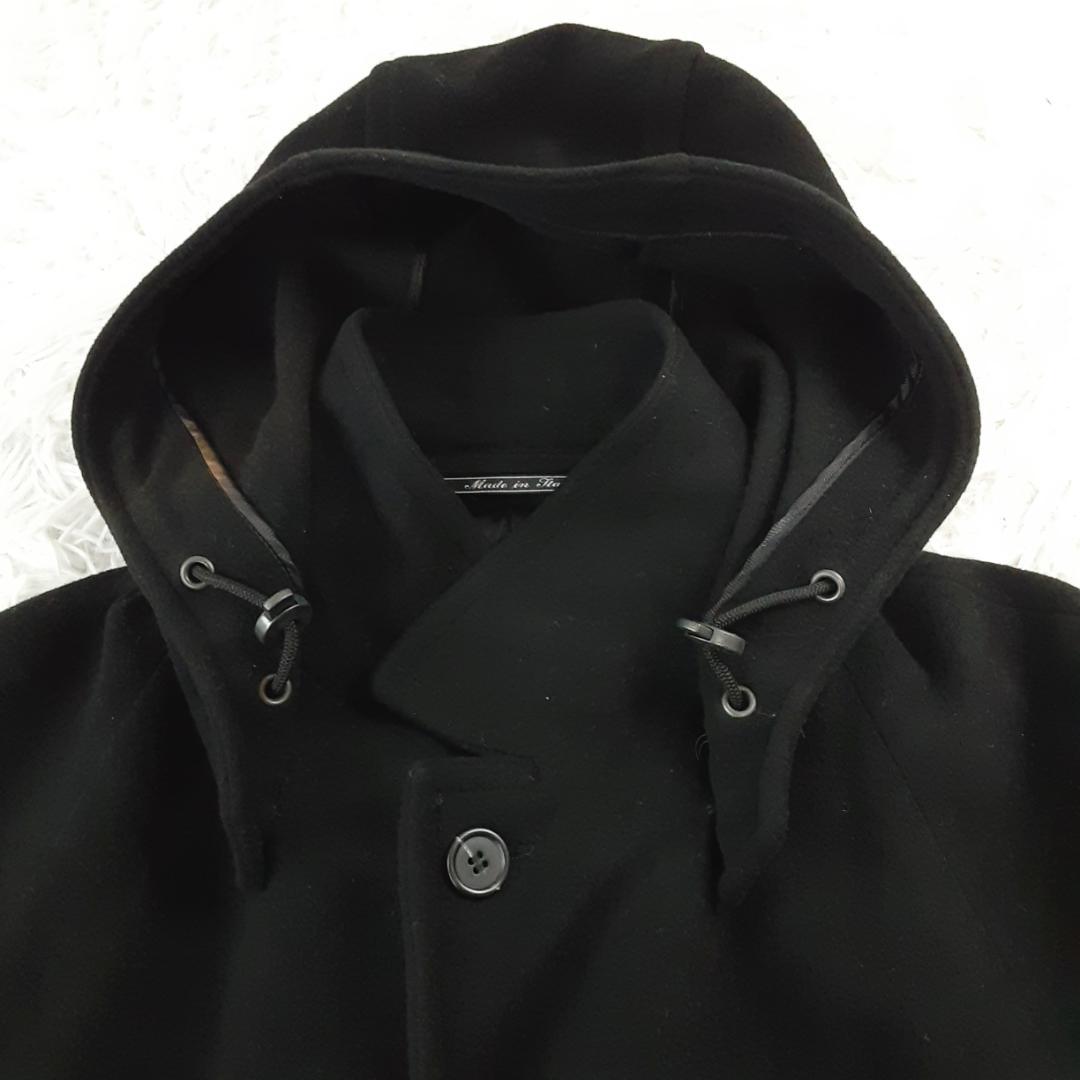 美品◎バーニーズニューヨーク ステンカラーコート 黒 XL相当 フード付き