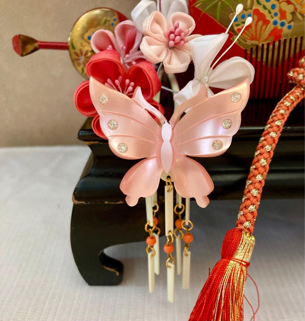 専用　成人式　てふてふ春爛漫　蝶舞う花簪　蝶ビラ簪　櫛平打ち簪　玉簪　水引簪