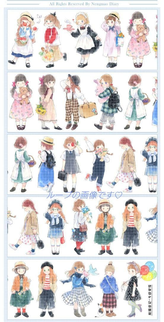 SALE✩J510＃今日穿塔(PET)能猫日记切り売り海外人物マステ女の子