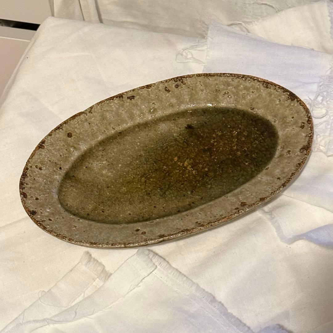 宮城陶器　宮城正幸　オーバル皿中　灰釉