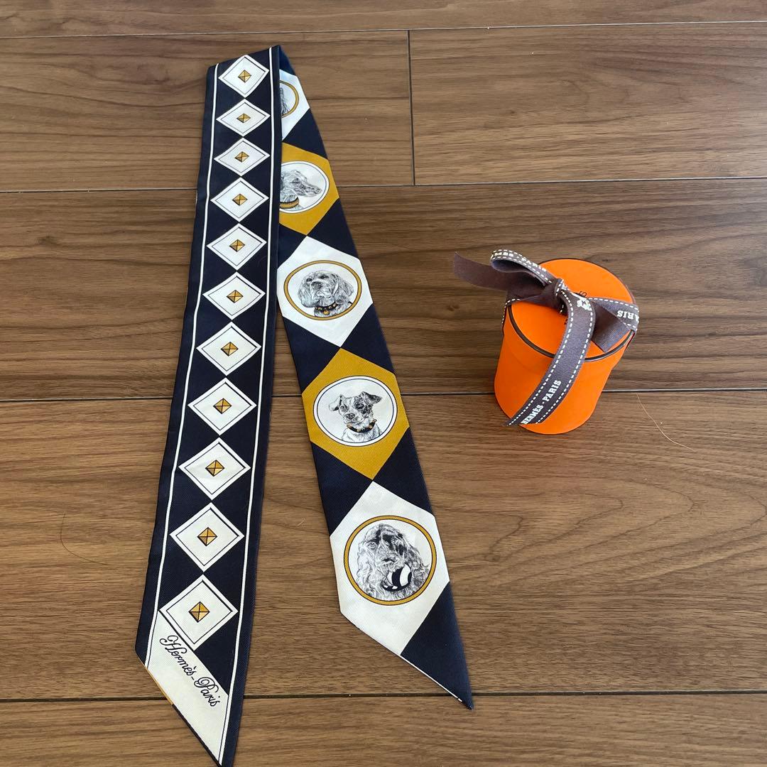 エルメス　シルク 犬イラスト スカーフ