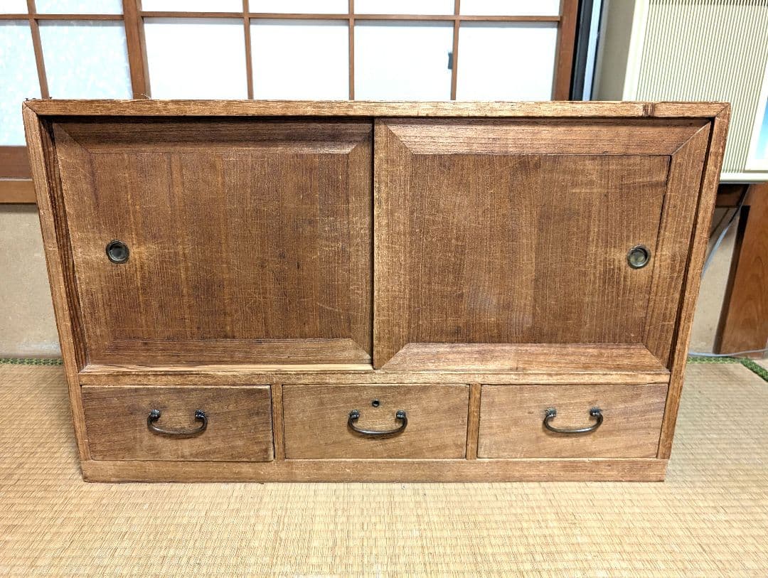 【直接引取可】昭和レトロ 桐の茶箪笥 持ち手付 飾り棚 アンティーク 八千代市