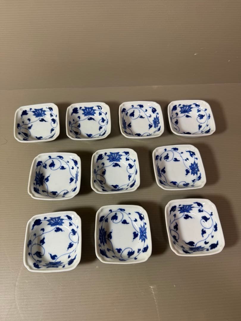 2893 深川製磁　染付唐草蓮花紋　小鉢　10客　6cm 時代物