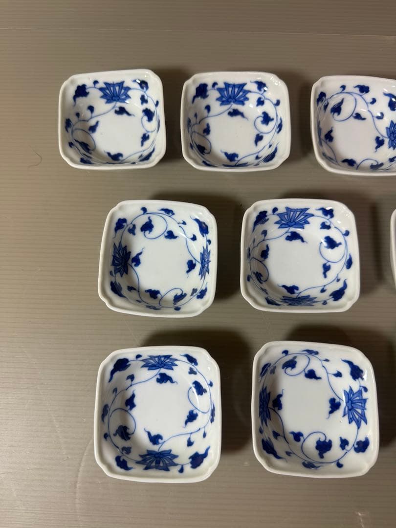 2893 深川製磁　染付唐草蓮花紋　小鉢　10客　6cm 時代物