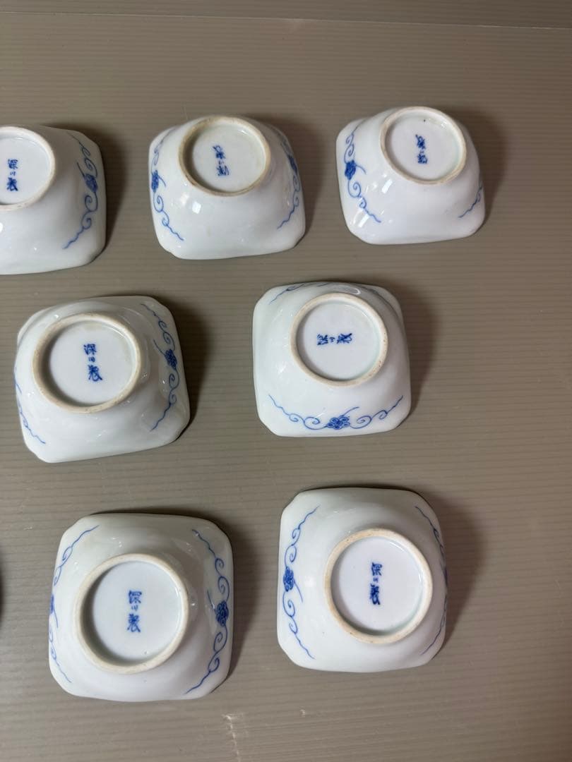 2893 深川製磁　染付唐草蓮花紋　小鉢　10客　6cm 時代物