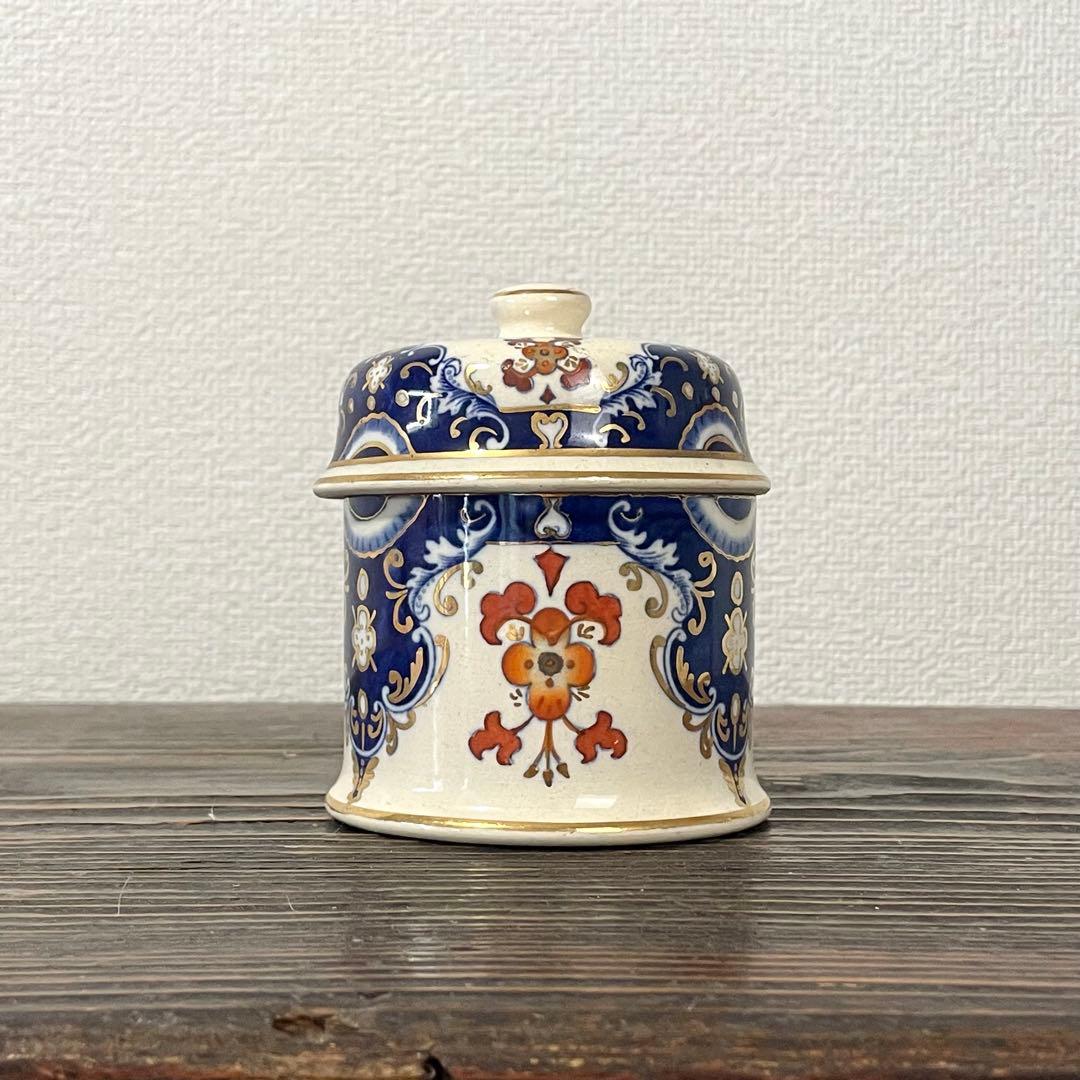 英国アンティーク キャニスター 金彩 蓋物 ふたもの 小物入れ 煙草入れ