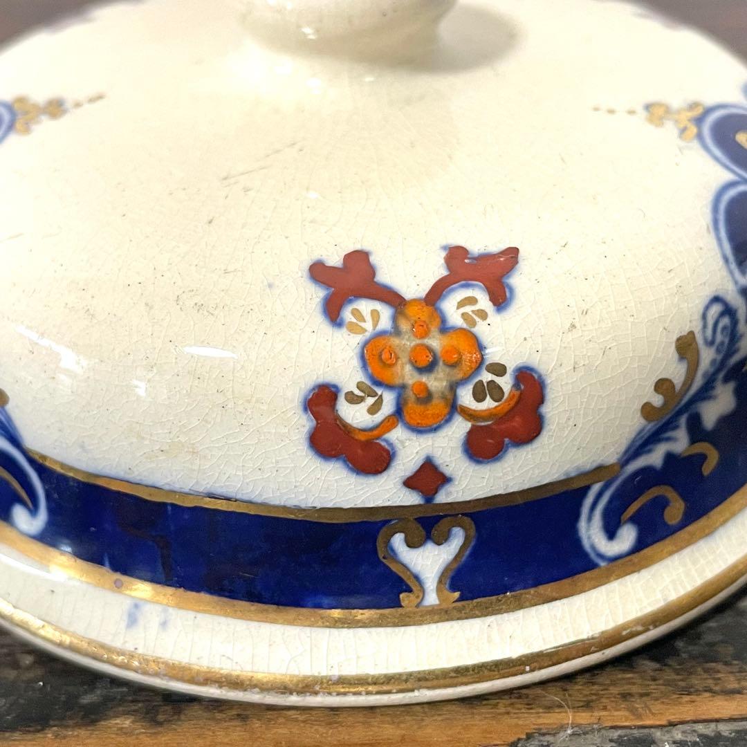 英国アンティーク キャニスター 金彩 蓋物 ふたもの 小物入れ 煙草入れ