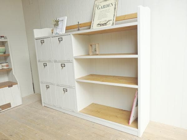 サイズオーダー可！超ワイド6枚バッタン扉キャビネット●シャビーホワイト●受注製作