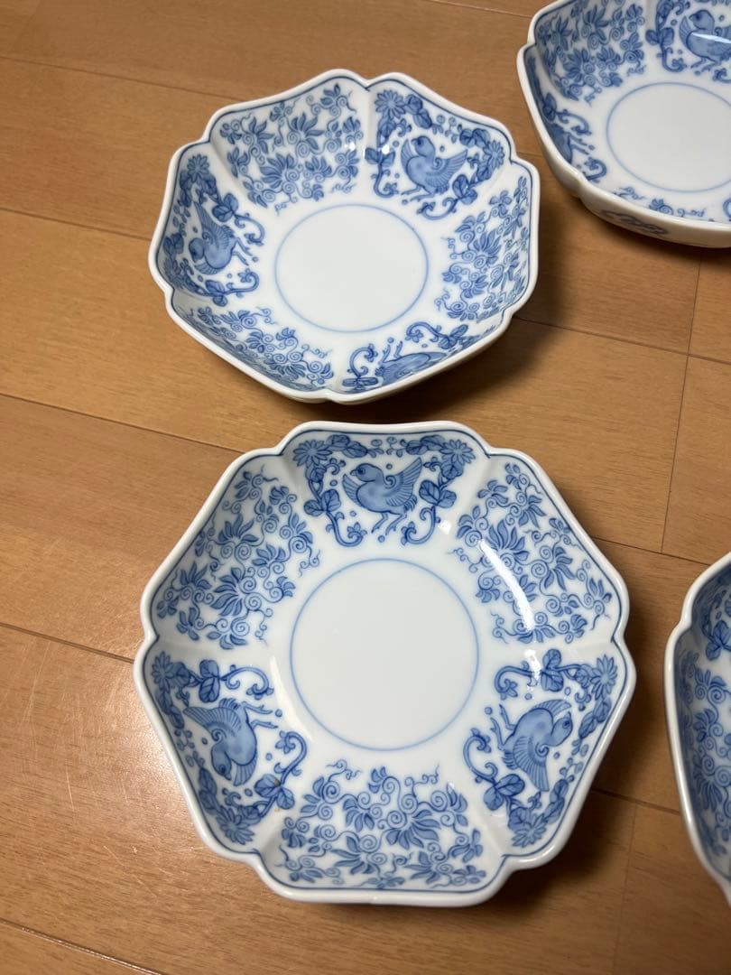 584 深川製磁　花鳥　皿　5客　未使用