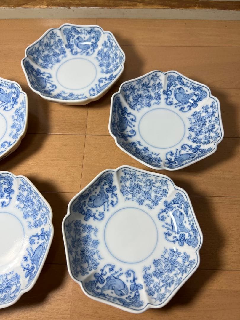 584 深川製磁　花鳥　皿　5客　未使用