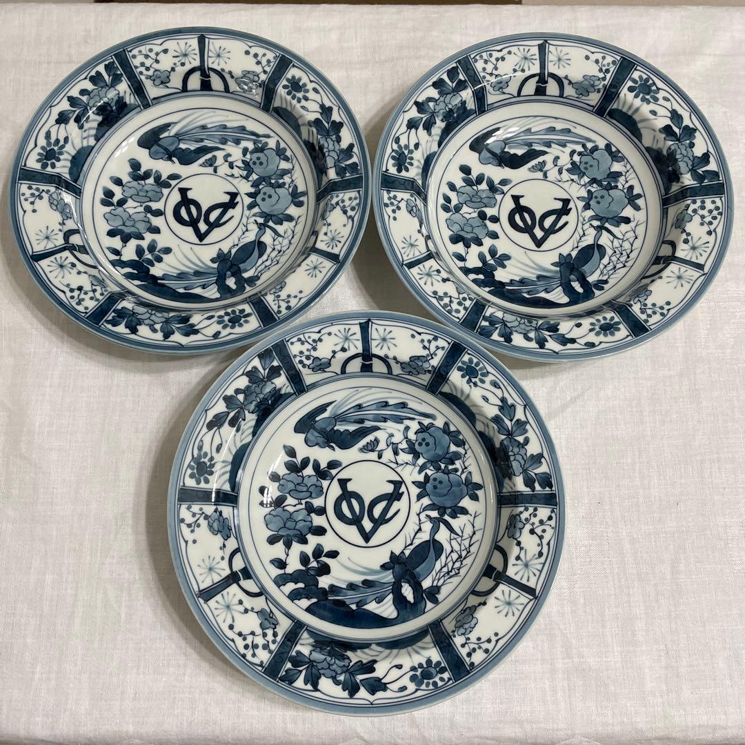 有田焼 染付 芙蓉手紋様 VOCマーク皿　口径22㎝ 3枚セット