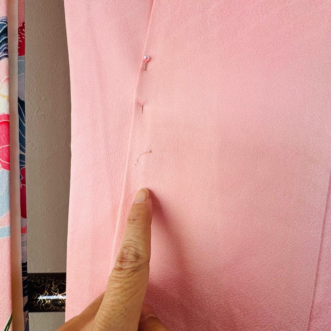 美品　現代　振袖　成人式　着物　正絹　164.5裄67 ピンク　水色　紅色　花柄