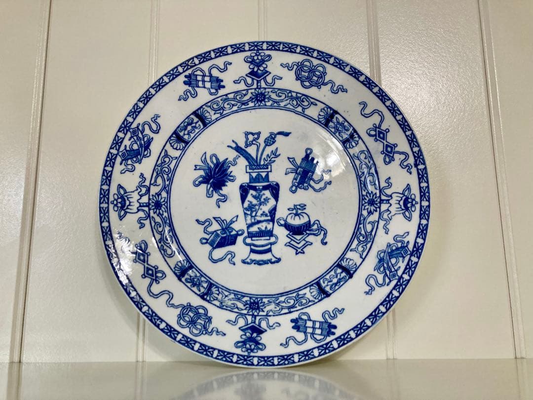 オランダ　アンティーク　青と白のアジア風デザイン皿 直径23cm