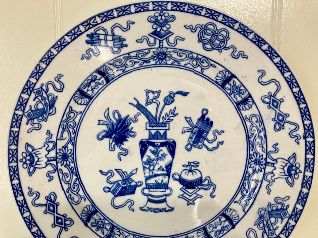 オランダ　アンティーク　青と白のアジア風デザイン皿 直径23cm