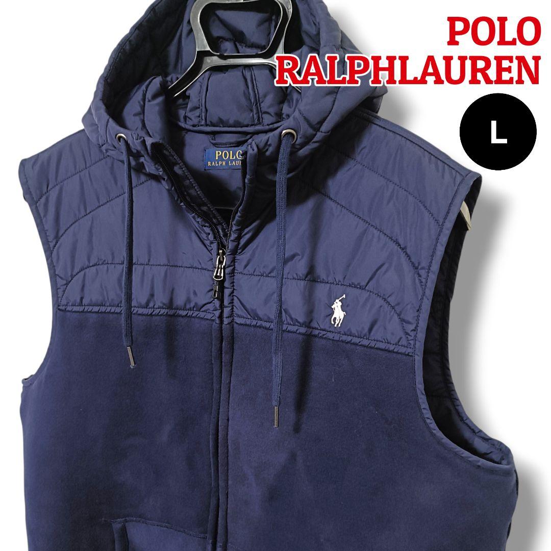 【大人の上質】ポロラルフローレン 中綿フーデッドベスト L ネイビーメンズゴルフ